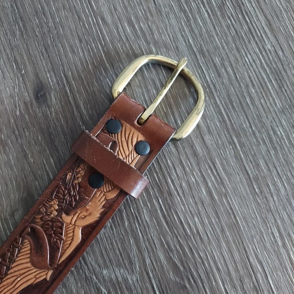 Brown Leather Eagle Tooled Belt 46